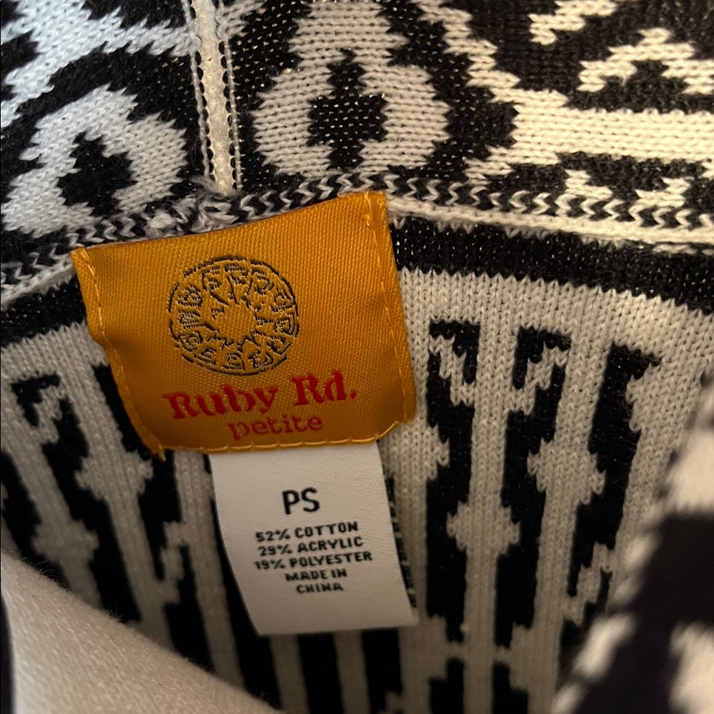 Ruby Rd, Black and White Cardigan, Size Small Petite, new w/tags - Picture 9 of 9